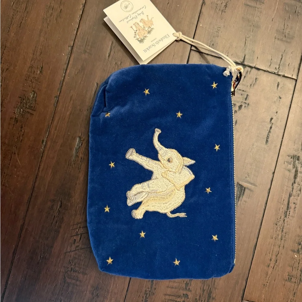 Blue Velvet Cosmetic Bag with Elephant Design - Picture 1 of 4